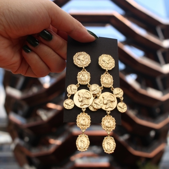 WowNYC Jewelry - New Gold Coin Catwalk Vintage Museum Art earrings